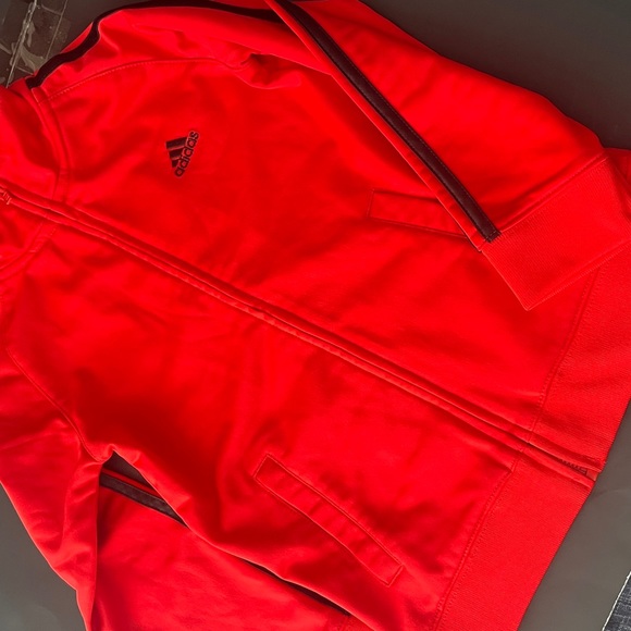 Adidas Red Track Jacket with Black Stripes and Lettering. Kids Size 7 - Picture 5 of 12